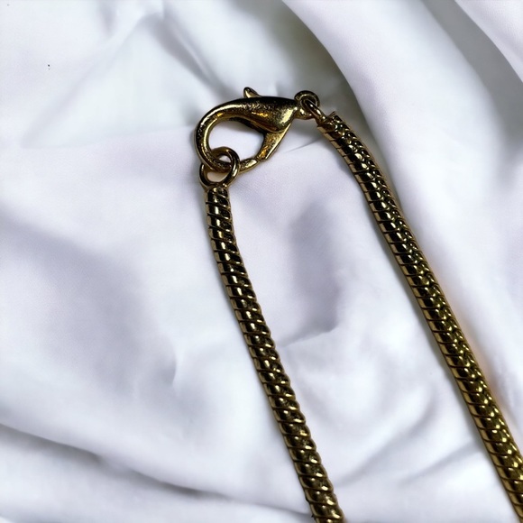 Vintage 80s DIOR Gold Plated Necklace with Orange Crystal Pendant - Picture 4 of 7